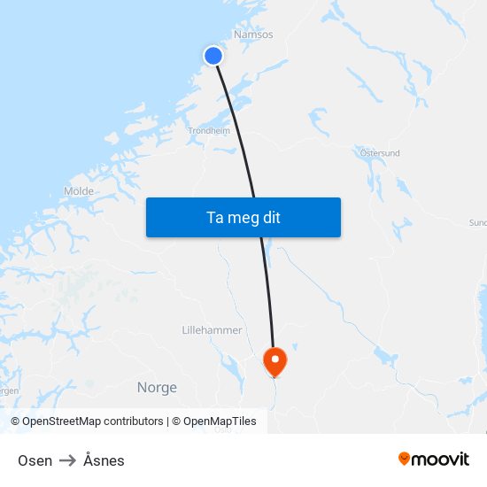 Osen to Åsnes map