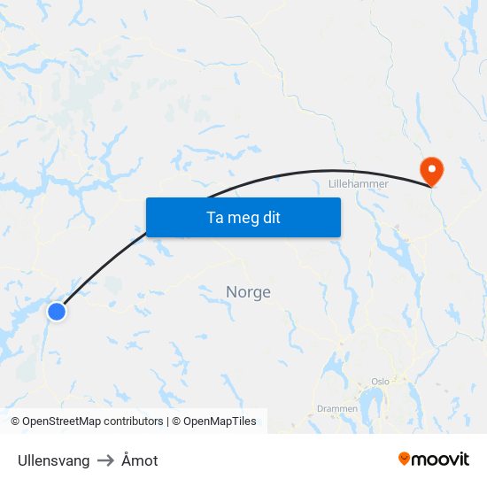 Ullensvang to Åmot map