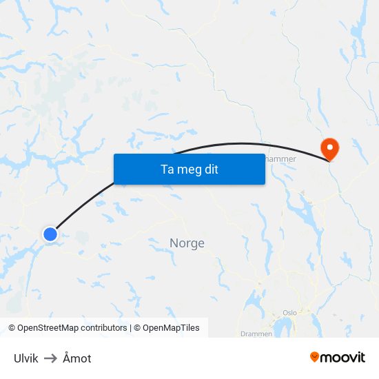 Ulvik to Åmot map