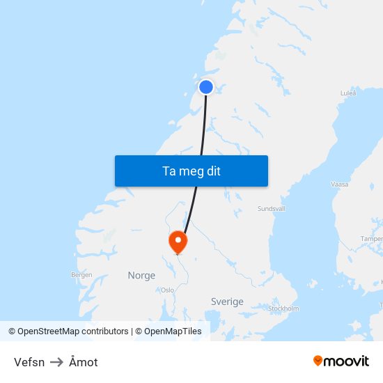 Vefsn to Åmot map
