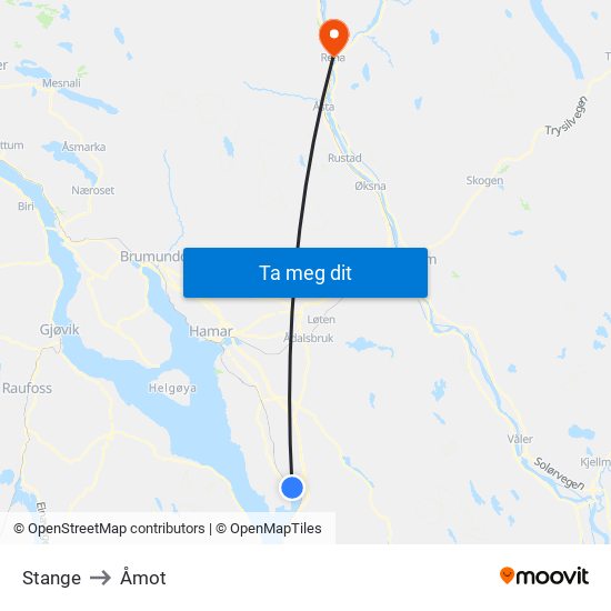 Stange to Åmot map