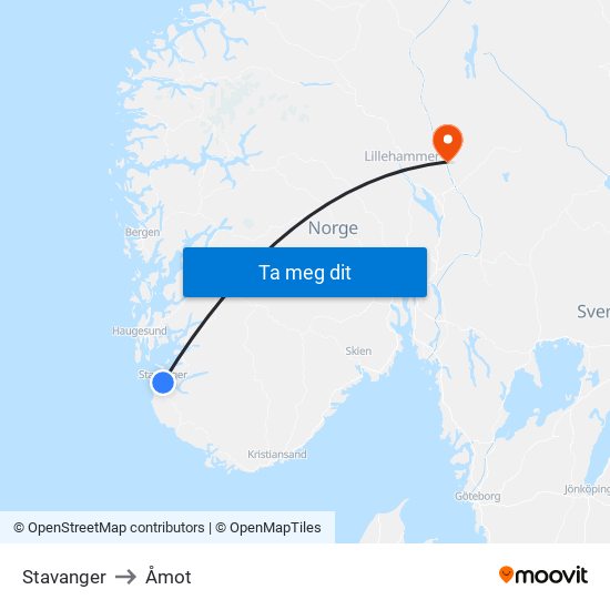 Stavanger to Åmot map