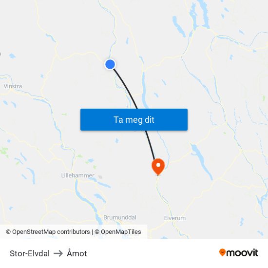 Stor-Elvdal to Åmot map