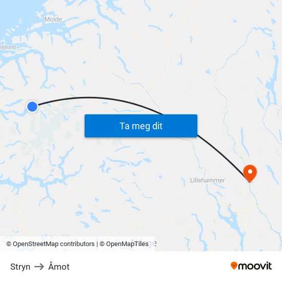 Stryn to Åmot map
