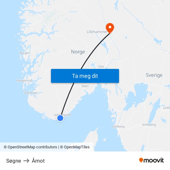 Søgne to Åmot map