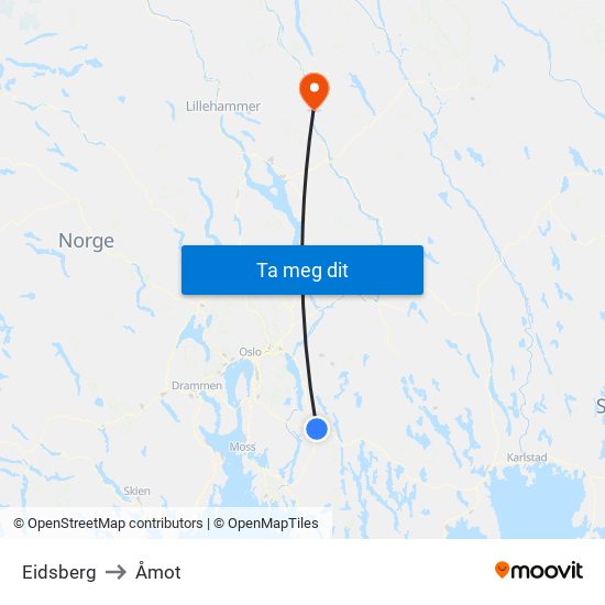 Eidsberg to Åmot map