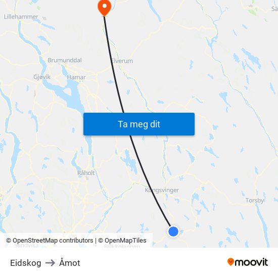 Eidskog to Åmot map