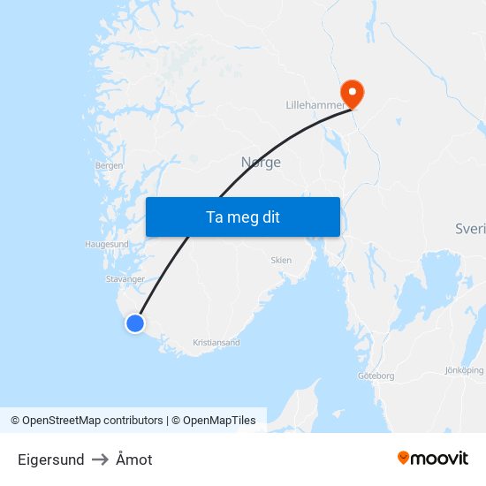 Eigersund to Åmot map