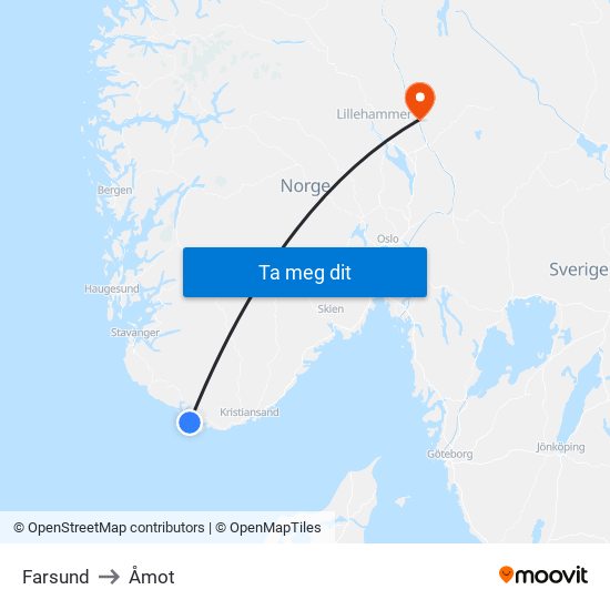 Farsund to Åmot map