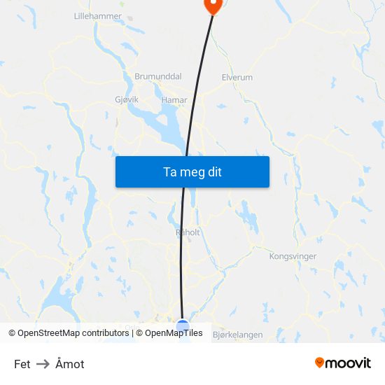 Fet to Åmot map