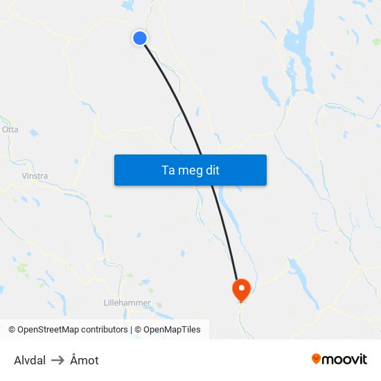 Alvdal to Åmot map