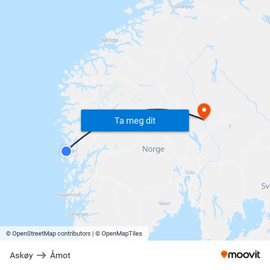 Askøy to Åmot map