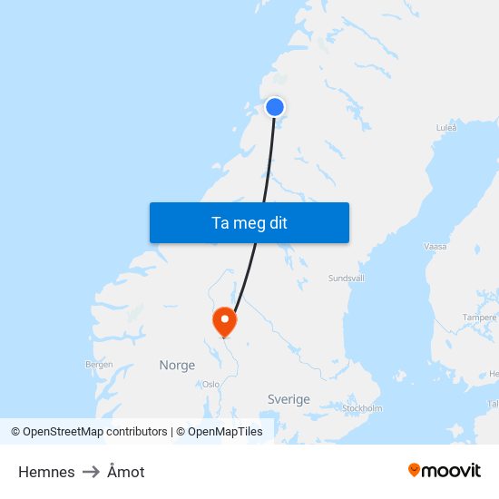 Hemnes to Åmot map