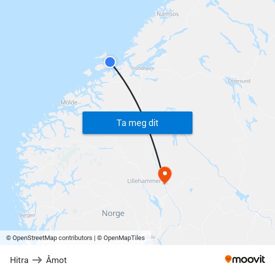 Hitra to Åmot map