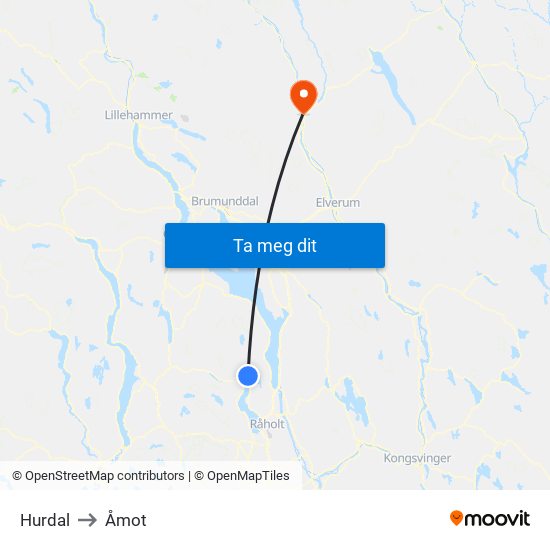 Hurdal to Åmot map