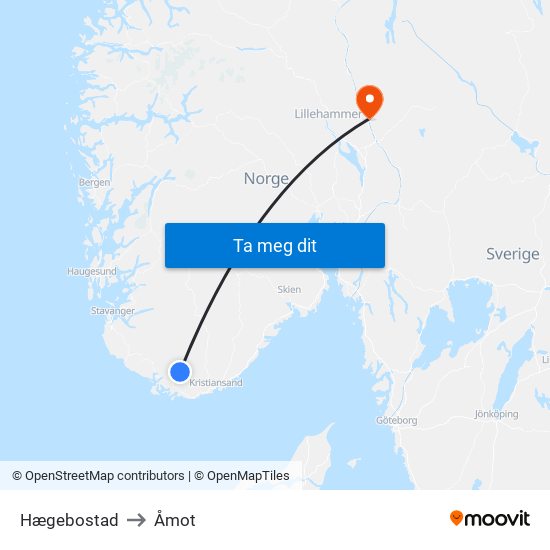 Hægebostad to Åmot map