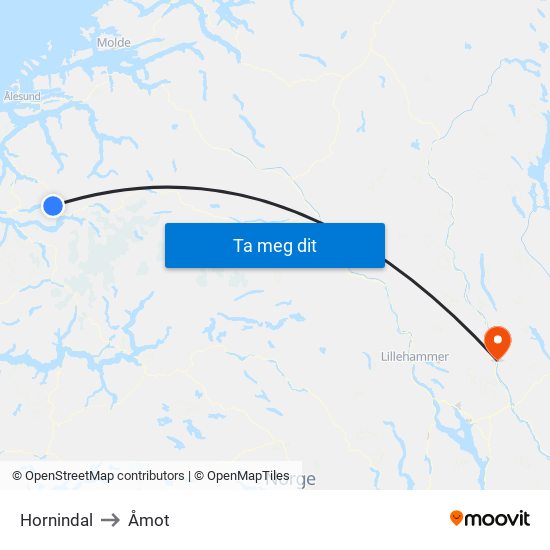 Hornindal to Åmot map