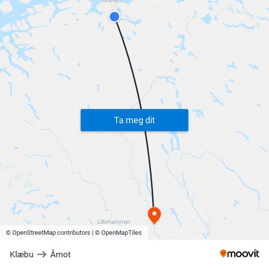 Klæbu to Åmot map