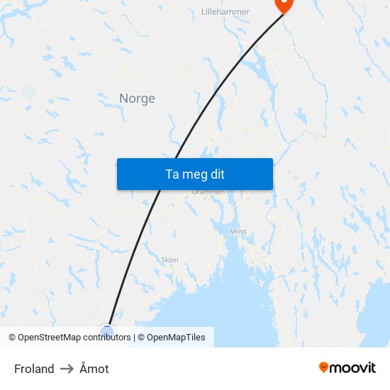 Froland to Åmot map