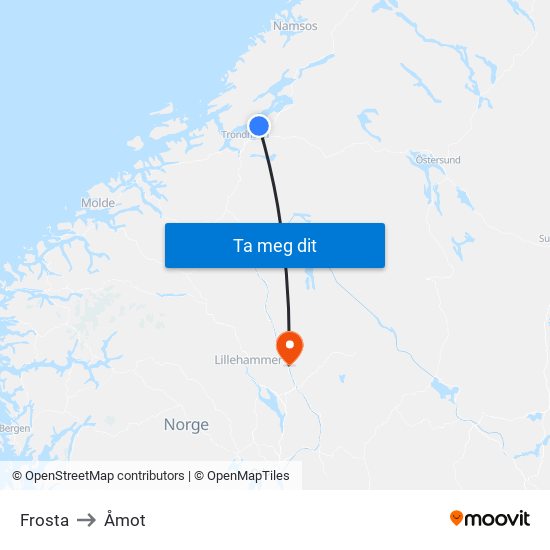 Frosta to Åmot map