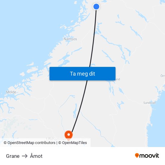 Grane to Åmot map