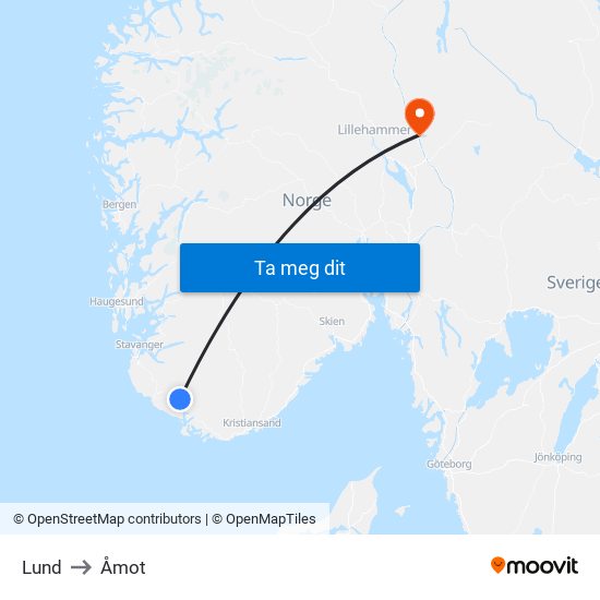Lund to Åmot map
