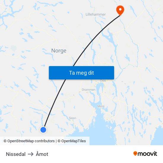Nissedal to Åmot map