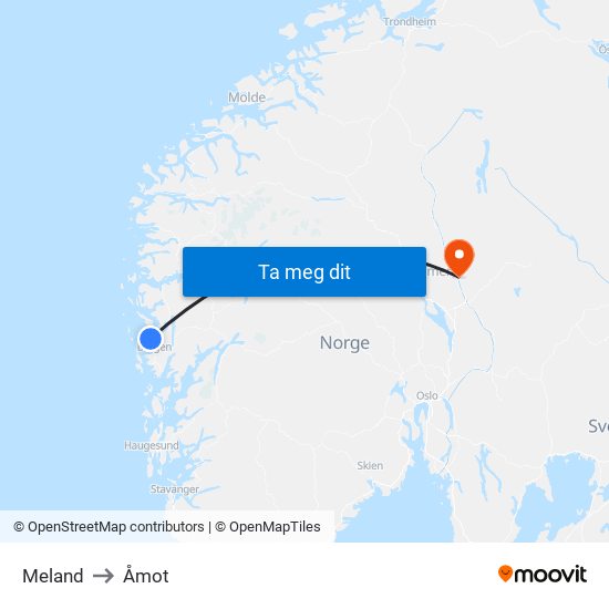 Meland to Åmot map