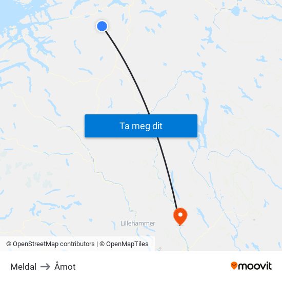 Meldal to Åmot map