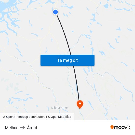 Melhus to Åmot map