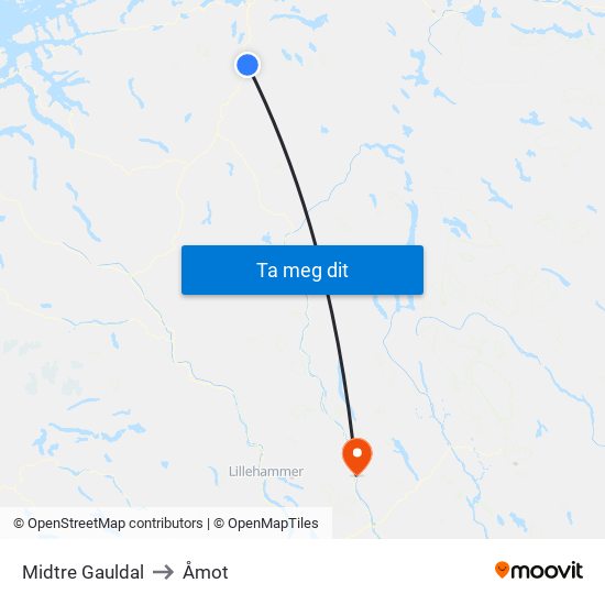 Midtre Gauldal to Åmot map