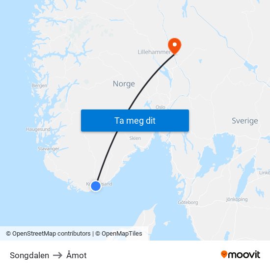 Songdalen to Åmot map