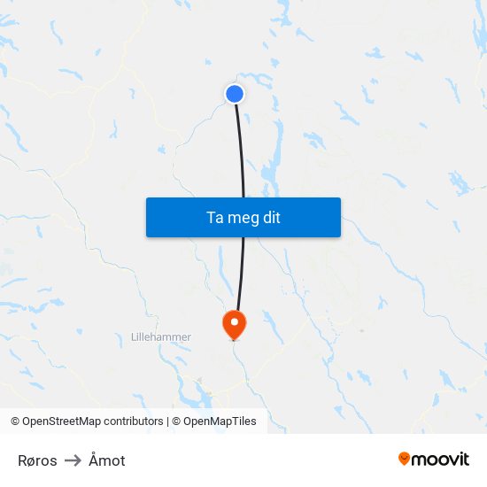 Røros to Åmot map