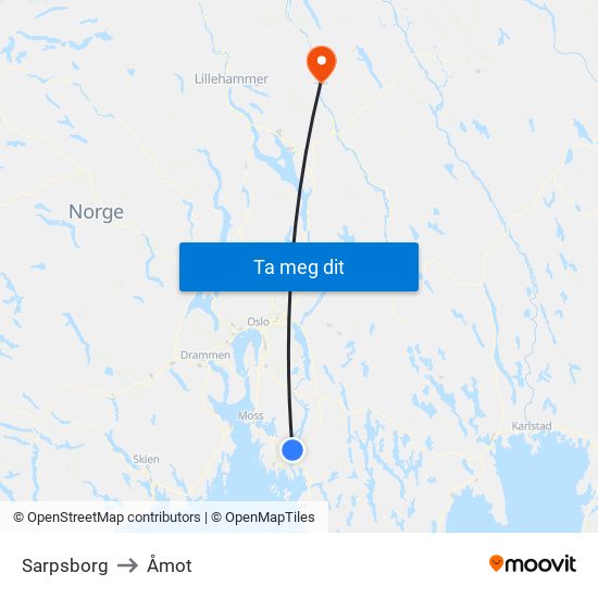 Sarpsborg to Åmot map
