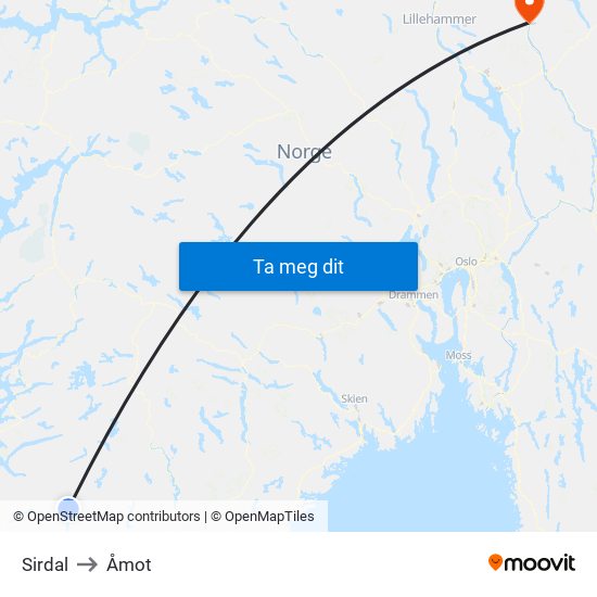 Sirdal to Åmot map