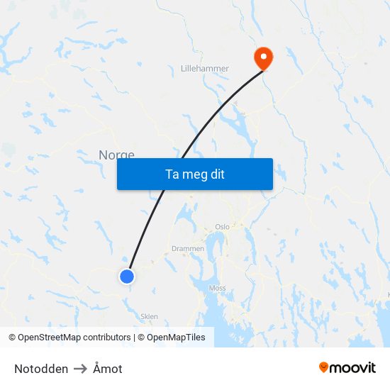 Notodden to Åmot map