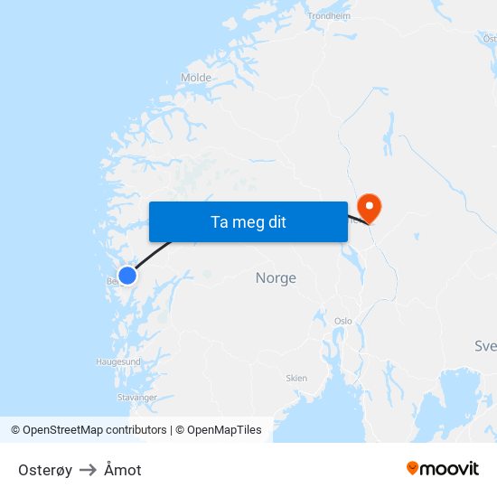 Osterøy to Åmot map
