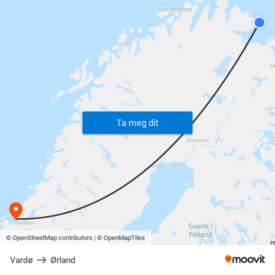 Vardø to Ørland map