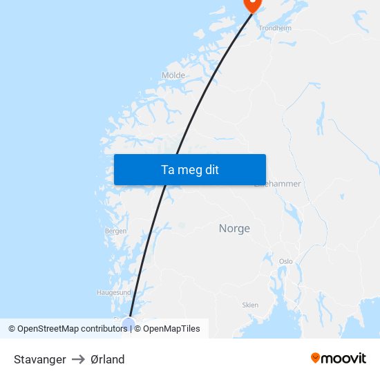 Stavanger to Ørland map