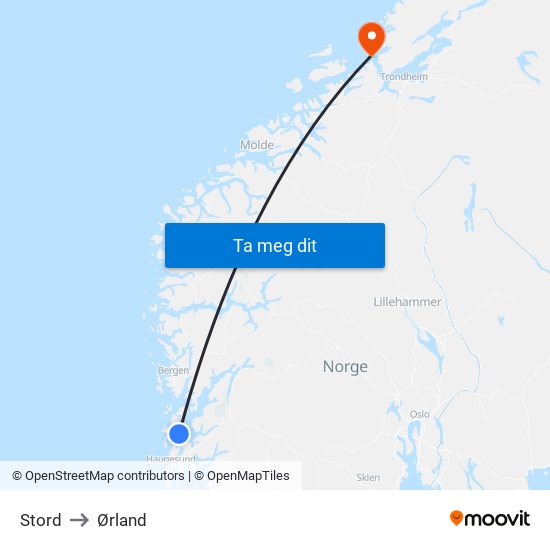 Stord to Ørland map