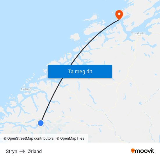 Stryn to Ørland map