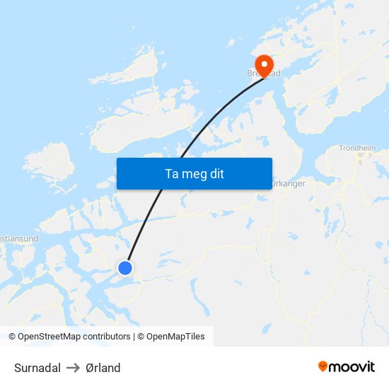 Surnadal to Ørland map