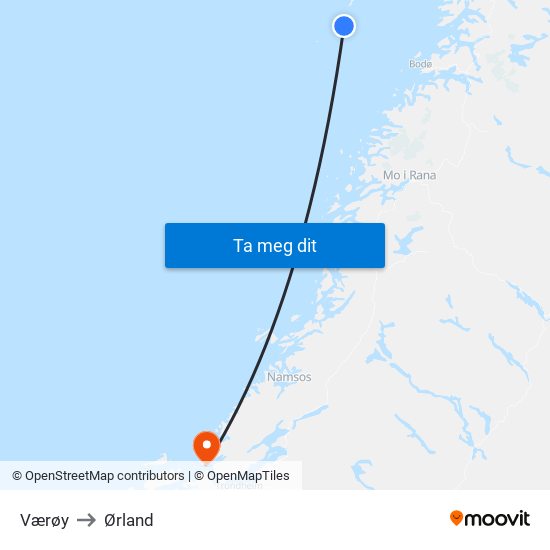 Værøy to Ørland map