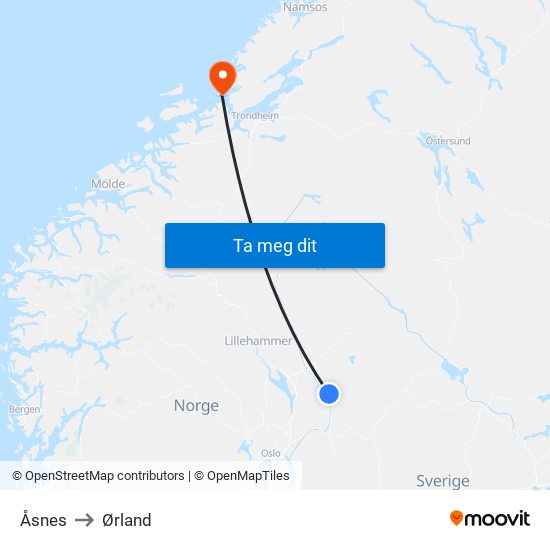 Åsnes to Ørland map