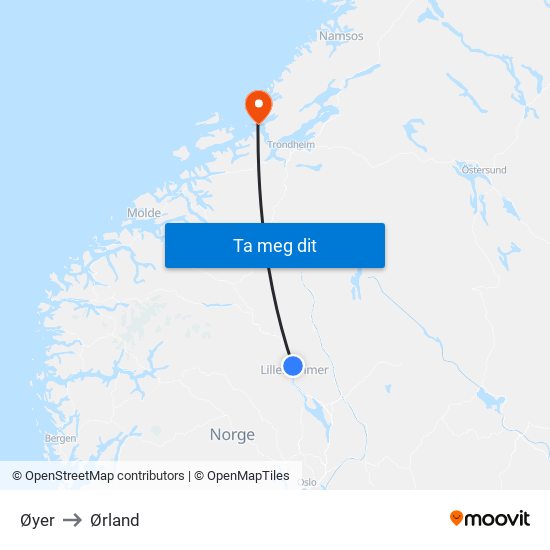 Øyer to Ørland map