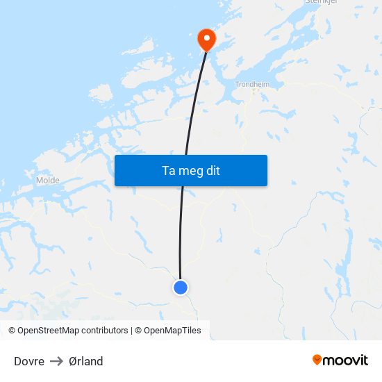 Dovre to Ørland map