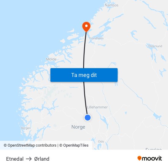 Etnedal to Ørland map