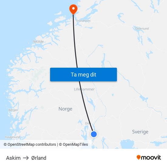 Askim to Ørland map