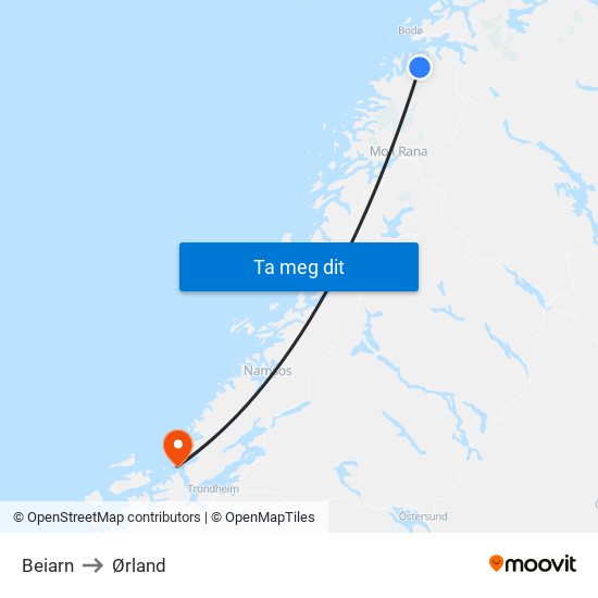 Beiarn to Ørland map