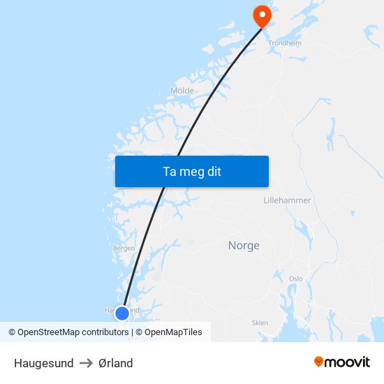Haugesund to Ørland map